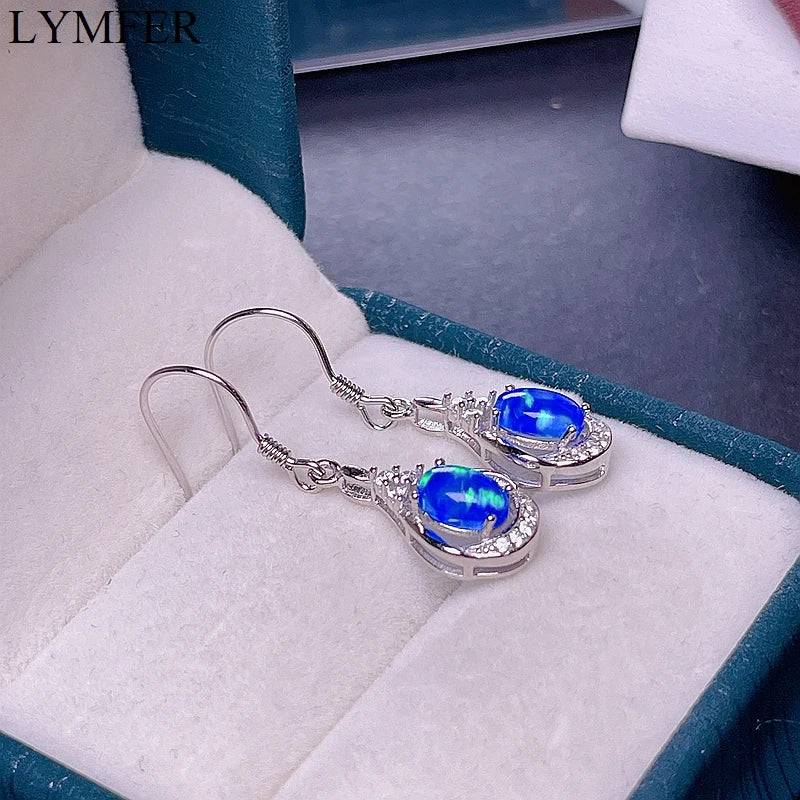 925 Sterling Silver Blue Opal Earrings, exquisite and beautiful, special price for women