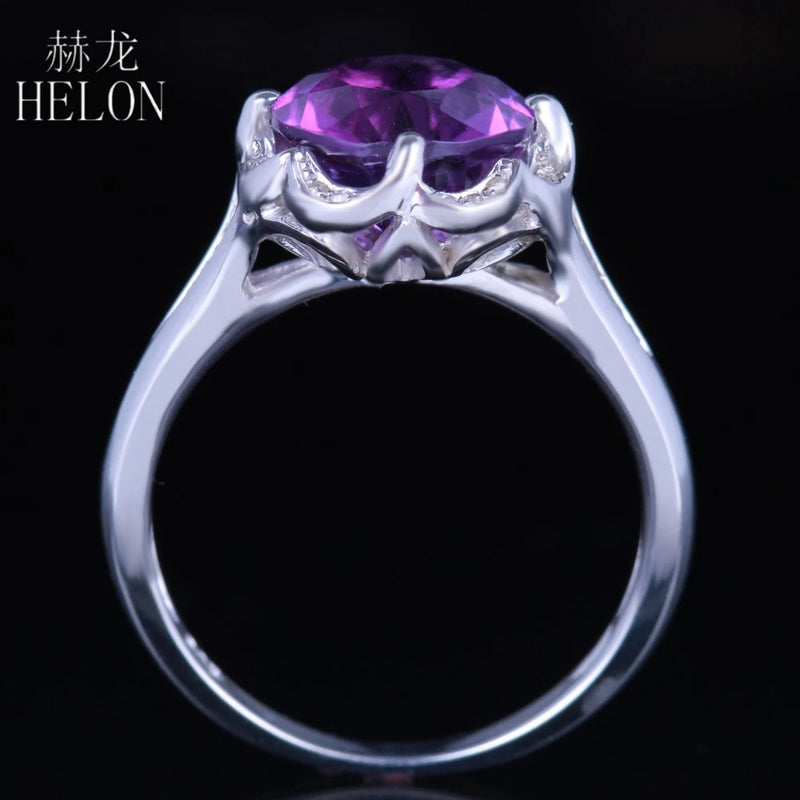 Sterling Silver 925 Amethyst 9mm Engagement Ring for Women