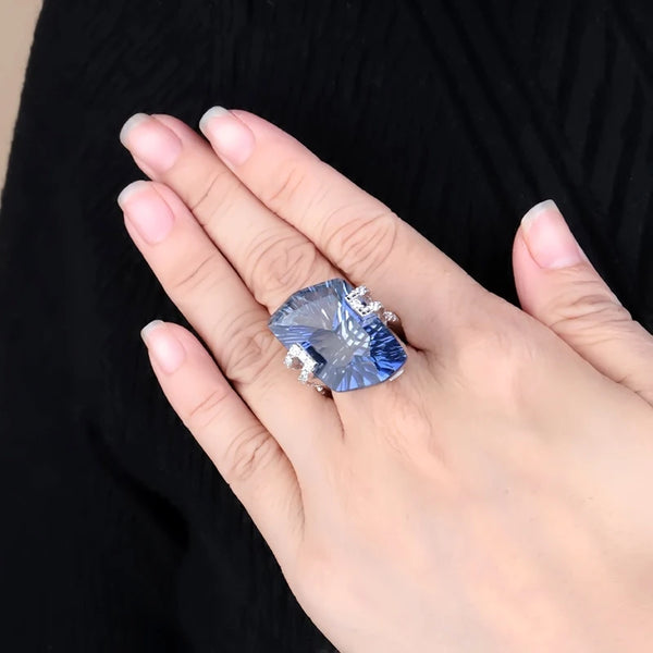 925 Sterling Silver Iolite and Blue Mystic Quartz Cocktail Ring for Women