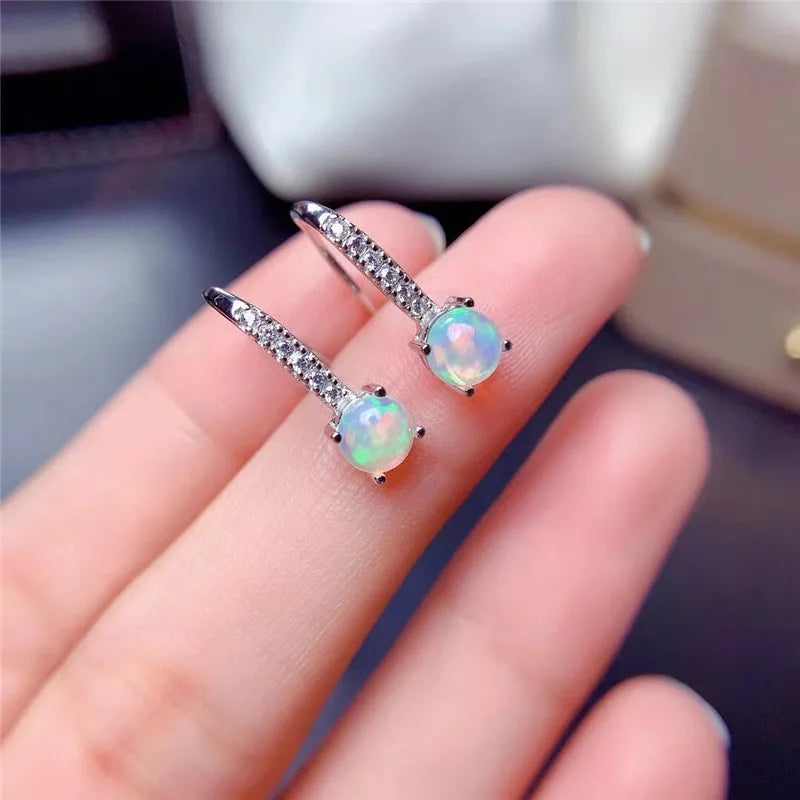 925 Silver 5x5mm Natural Opal Earrings for Women