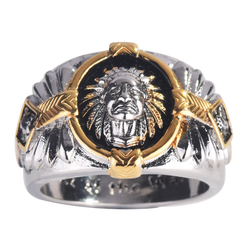 Black Enamel Indian Chief Carving Hip Hop Rings for Men