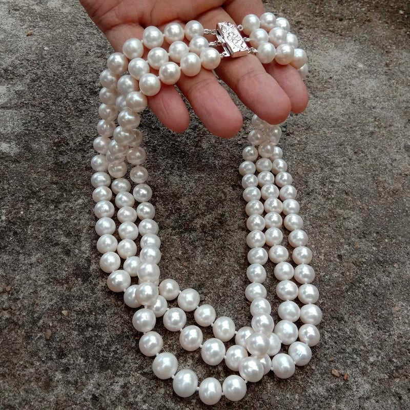 925 Sterling Silver White Potato Pearl Necklace, 10-11mm for Women