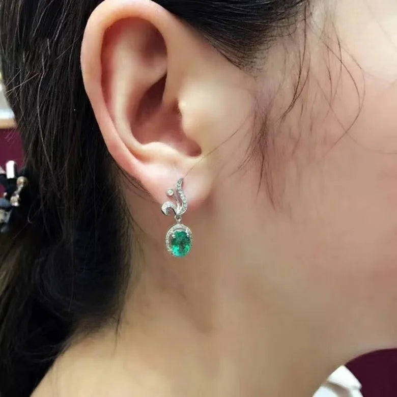 925 Silver Emerald Bow Earrings for Women