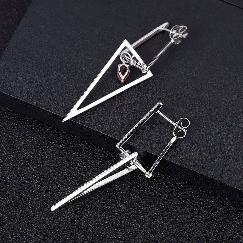 925 Sterling Silver Natural Red Garnet Gemstone Drop Earrings for Women