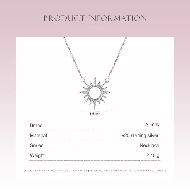 925 Sterling Silver Zircon Sun Pendant Necklace for Women