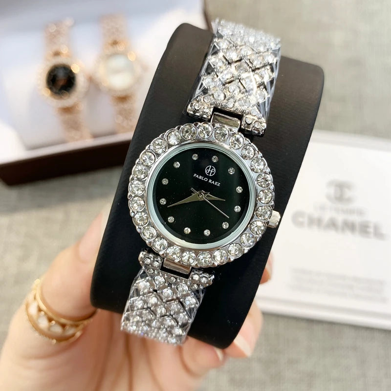 Luxury Steel Fashion Clock Watch with Diamond Accents & Special Design for Women's Dress Wristwear