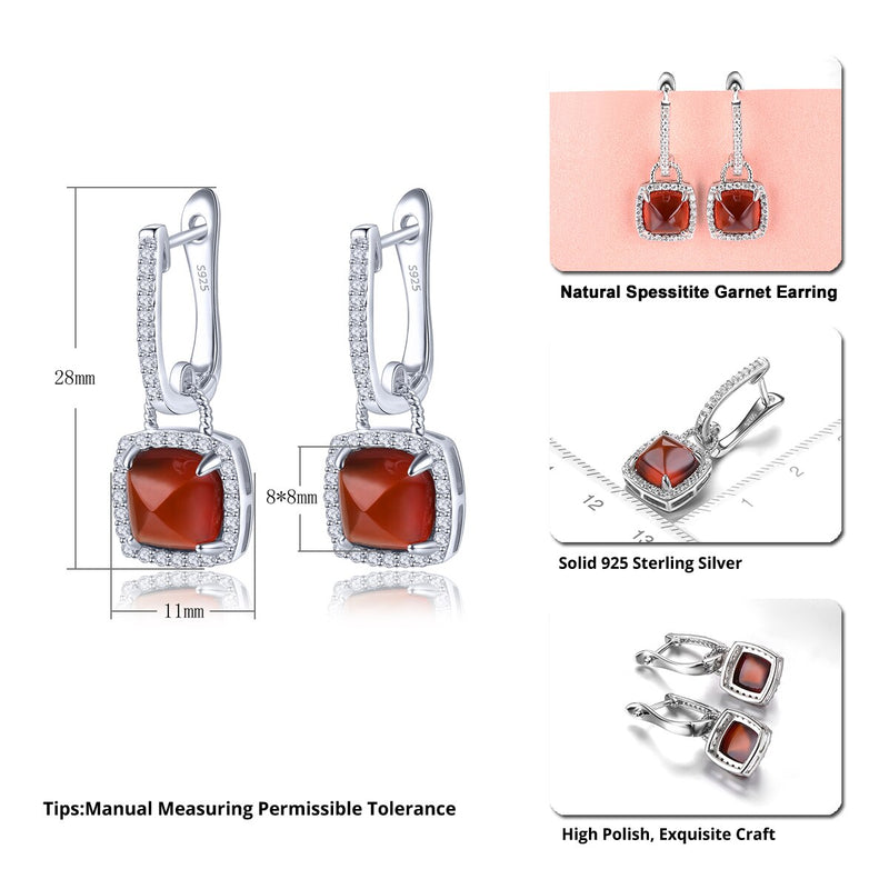 Silver Spessartite Garnet Sugar Loaf Drop Earrings for Women