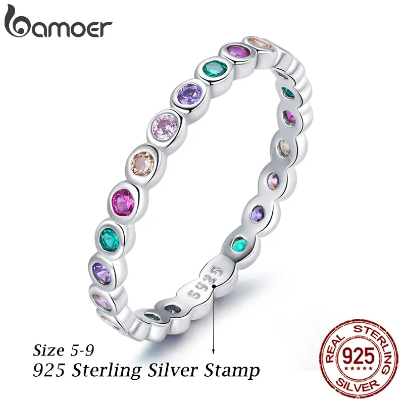 Sterling Silver Multicolor Zircon Dazzling Finger Ring for Women