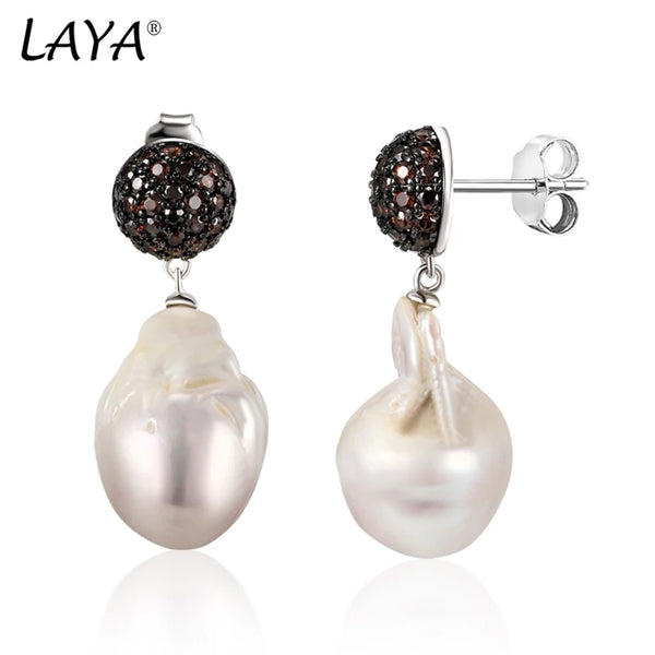 925 Sterling Silver Pearl Long Pendant Earrings for Women