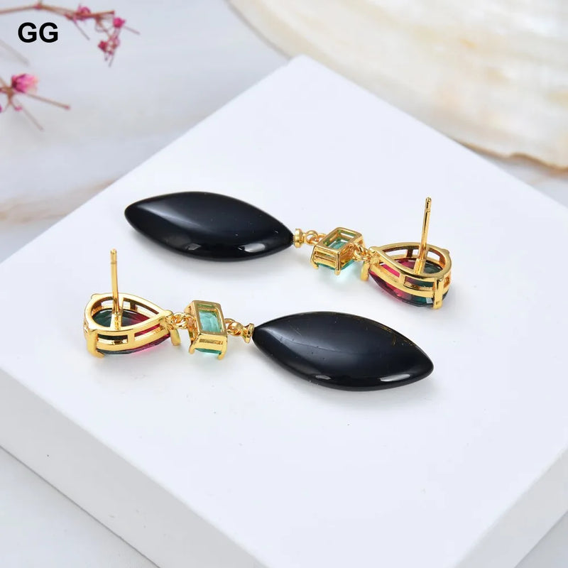 Natural Stone Multi Color Crystal Black Onyx Dangle Stud Earrings for Women