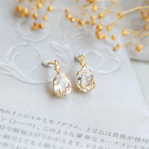 925 Sterling Silver Natural Clear Crystal Water Drop Stud Earrings for Women