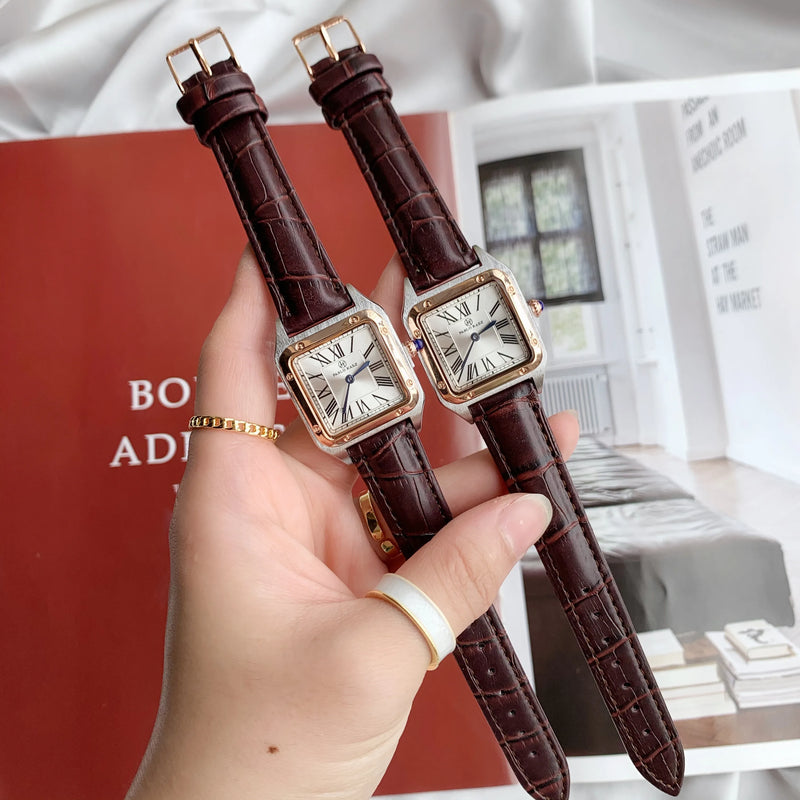 Women's Fashion Square Waterproof Wristwatch in Brown Leather - Simple, Elegant Luxury for Parties or Dressing Up.