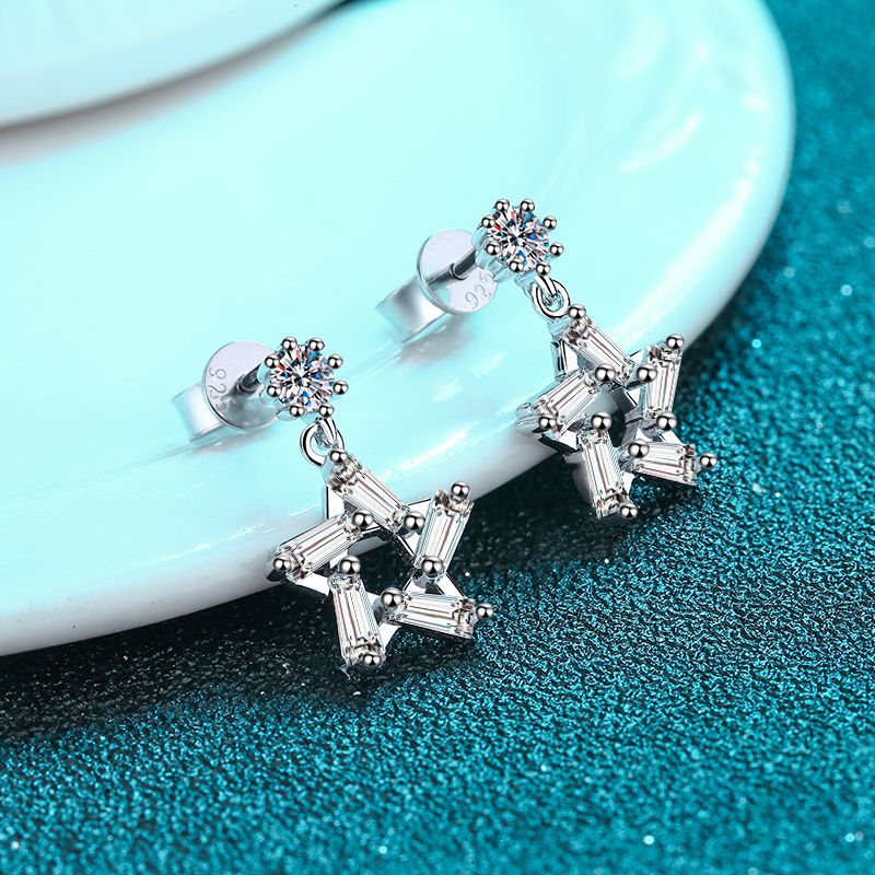 Sterling Silver 0.20+ carat Five-Point Star Diamond & Moissanite Earrings for Her