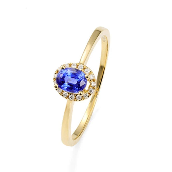 Solid 14K Yellow/White Gold 0.30ct Sapphire Diamond Ring for Women