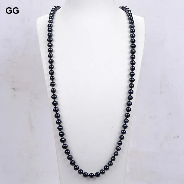 925 Sterling Silver Black Pearl Long Necklace For Women