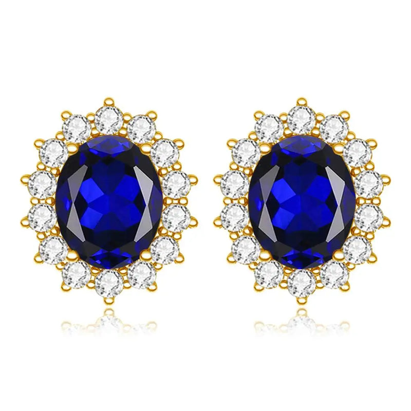 14K Gold Blue Sapphire Pendant Earrings Ring Set for Women