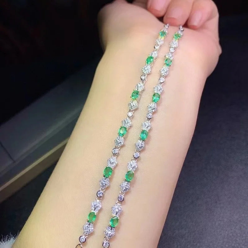 Sterling Silver Natural Green Emerald Bracelets for Women