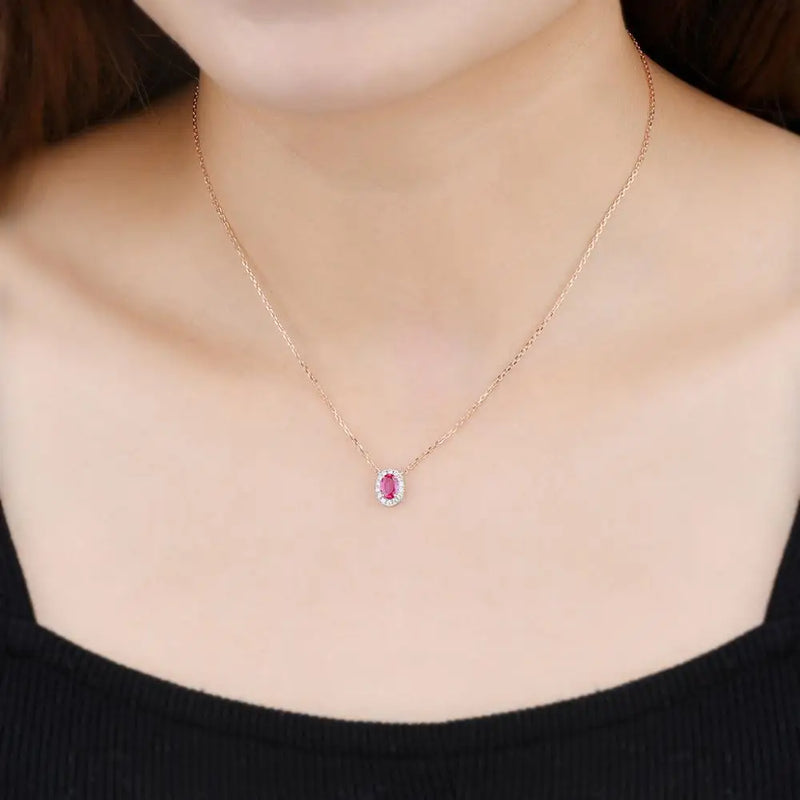 14K Rose Gold Ruby & Diamond Pendant for Women