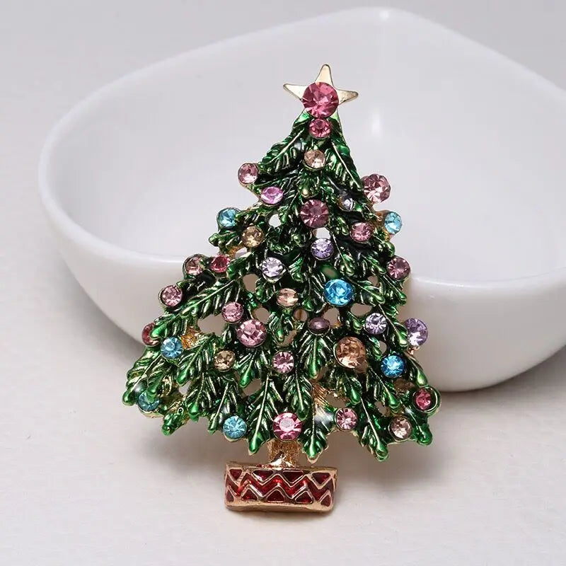 Green Enamel Tree Brooch Pin for Women and Men