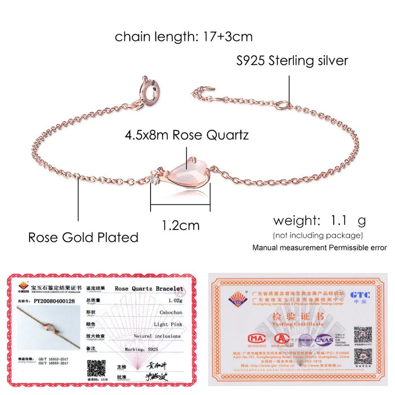 925 Sterling Silver Sakura Rose Quartz Bracelet for Women