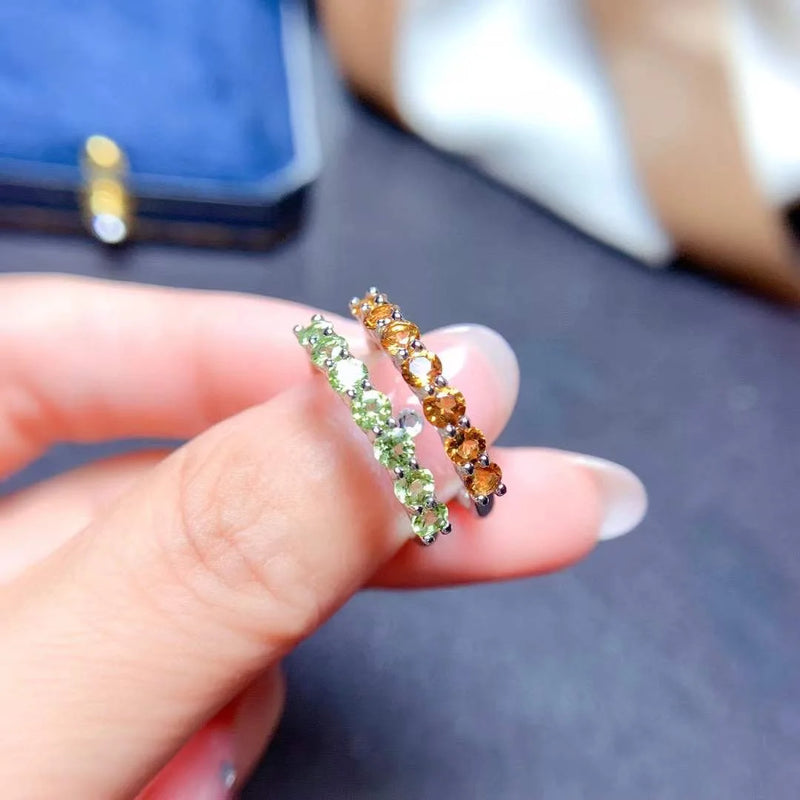 Olivine Ring with Topaz, Simple and Exquisite, for Women