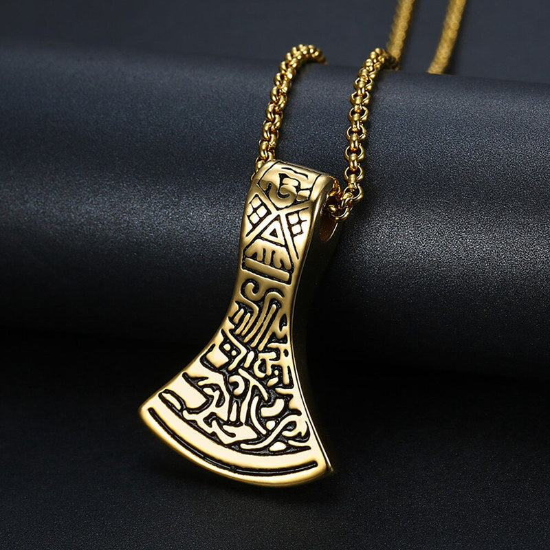 Gold Filled Vintage Pattern Carving Axe Pendant for Men