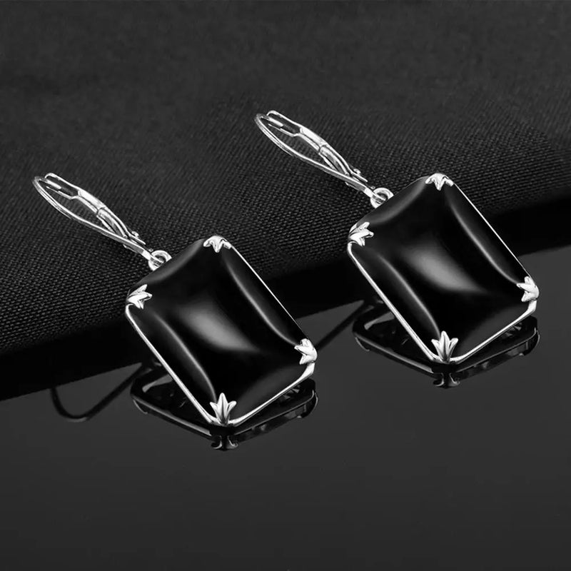 925 Sterling Silver Black Onyx Drop Earrings for Women