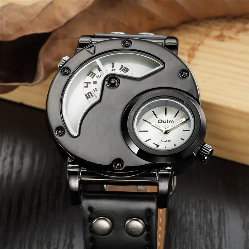 Stylish Two-Zone Luxury Men's Leather Watch