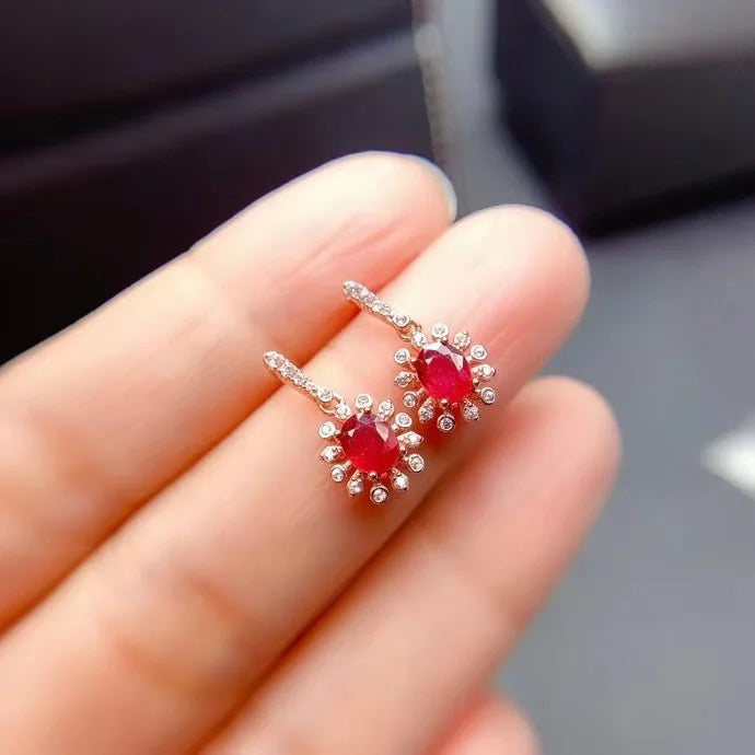 925 Sterling Silver Ruby Stud Earrings for Women