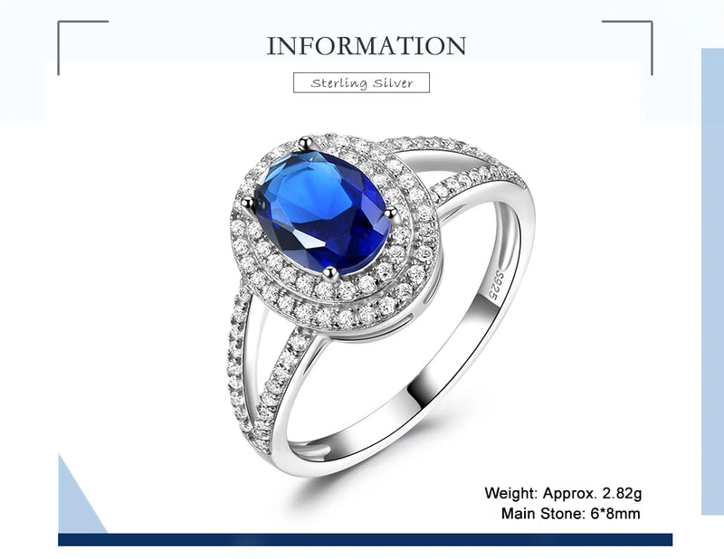 925 Sterling Silver Oval Sapphire and Zircon Ring for Women