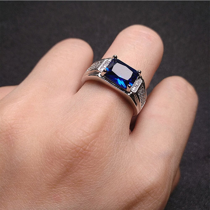 Sterling Silver Blue Crystal Sapphire Topaz Zircon Diamonds Rings for Men