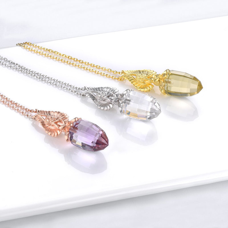 Yellow Gold Plated Sterling Silver Natural Lemon Quartz Pendant 13.20 Carat for Women