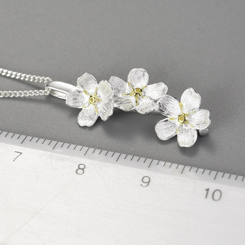 Sterling Silver Forget-me-not Flower Pendant Necklace for Women