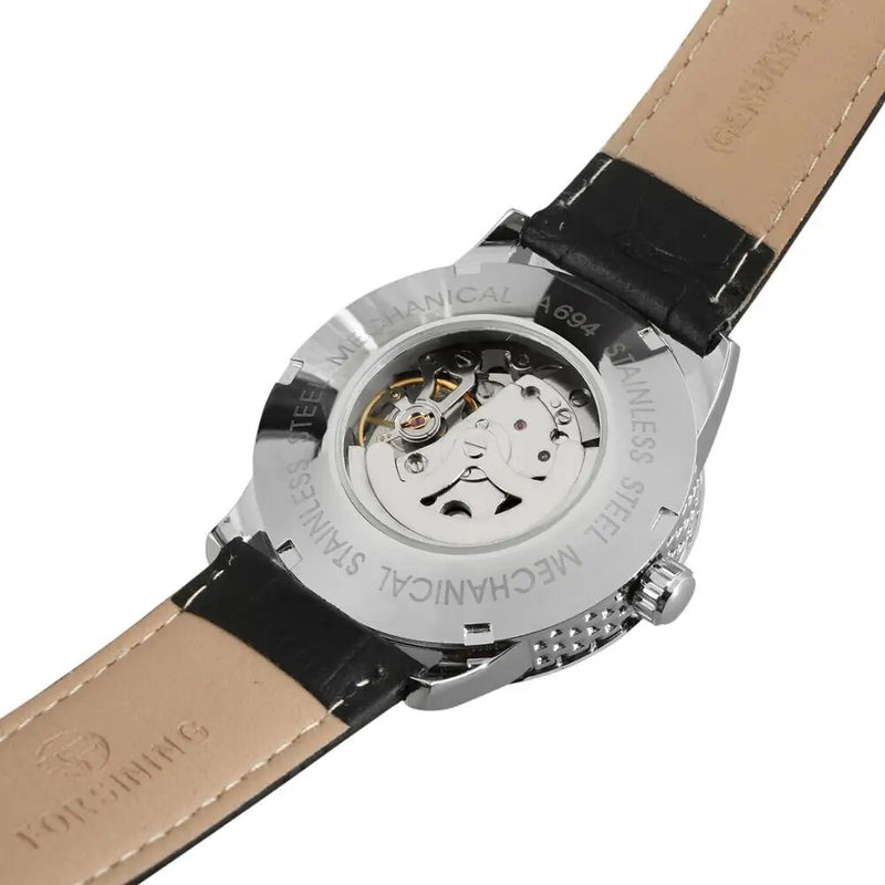 Silver Automatic Mechanical Black Dial Watch for Men and Women