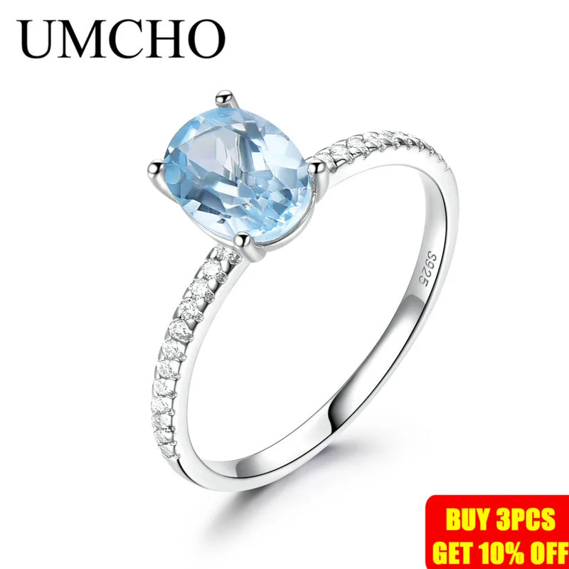 Sterling Silver Sky Blue Topaz Solitaire Ring for Women