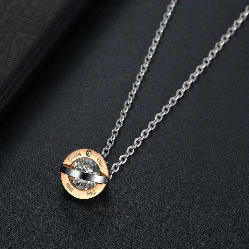 Stainless Steel Crystal Zircon Pendant Necklaces for Couples