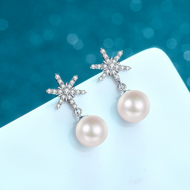 Sterling Silver Diamond & Moissanite & Pearl Drop Earrings for Women