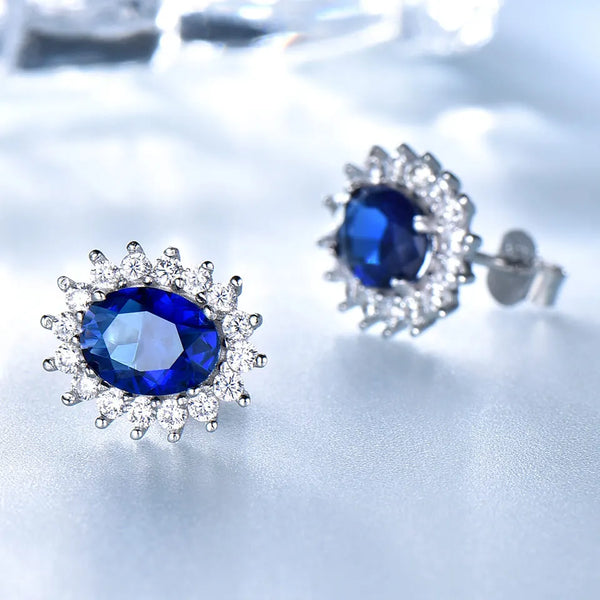 925 Sterling Silver Blue Sapphire Earrings for Women