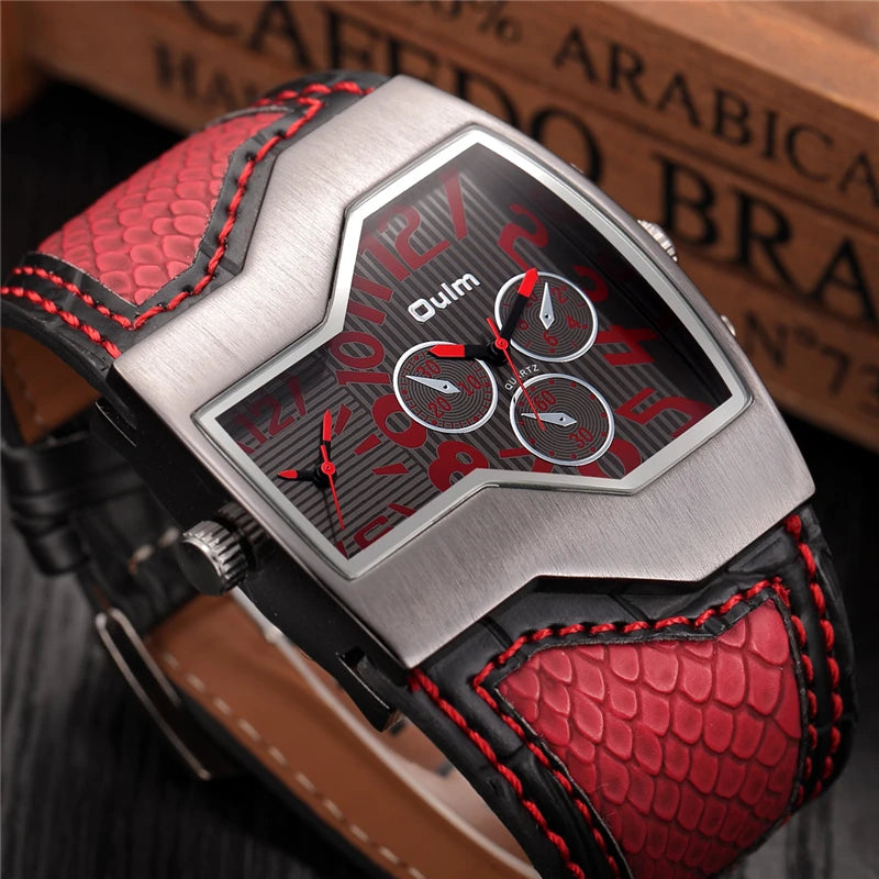 Luxury Men's Leather Wrist Watch with Dual Time Zones - Perfect for Military and Sports Use