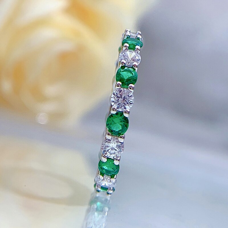 925 Sterling Silver Emerald and Diamond Rings for Women