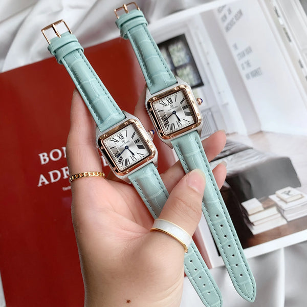 Quartz Movement Fashion Green Leather Square Women's Luxury Wristwatch