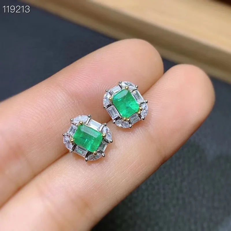 925 Sterling Silver Emerald Stud Earrings, 0.20 ctw ?? for Women