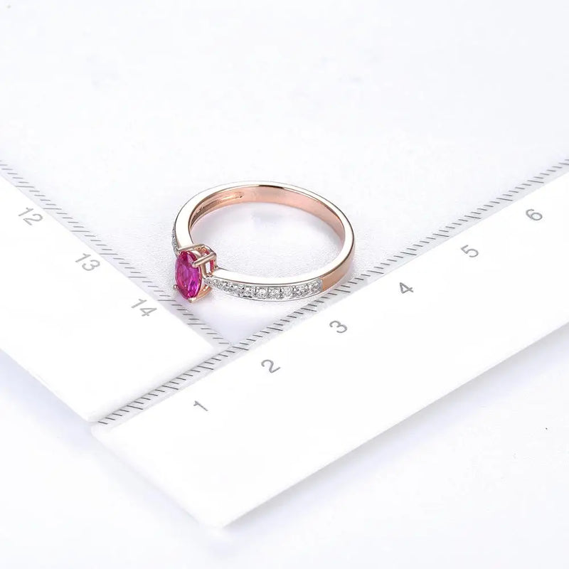 14K Rose Gold Ring with 0.45ct Natural Ruby and 0.133ct Diamonds for Women.