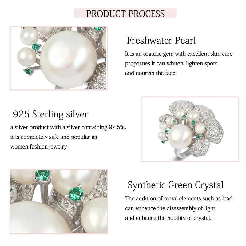 Sterling Silver Green Nano Natural Pearl Zircon Ring for Women