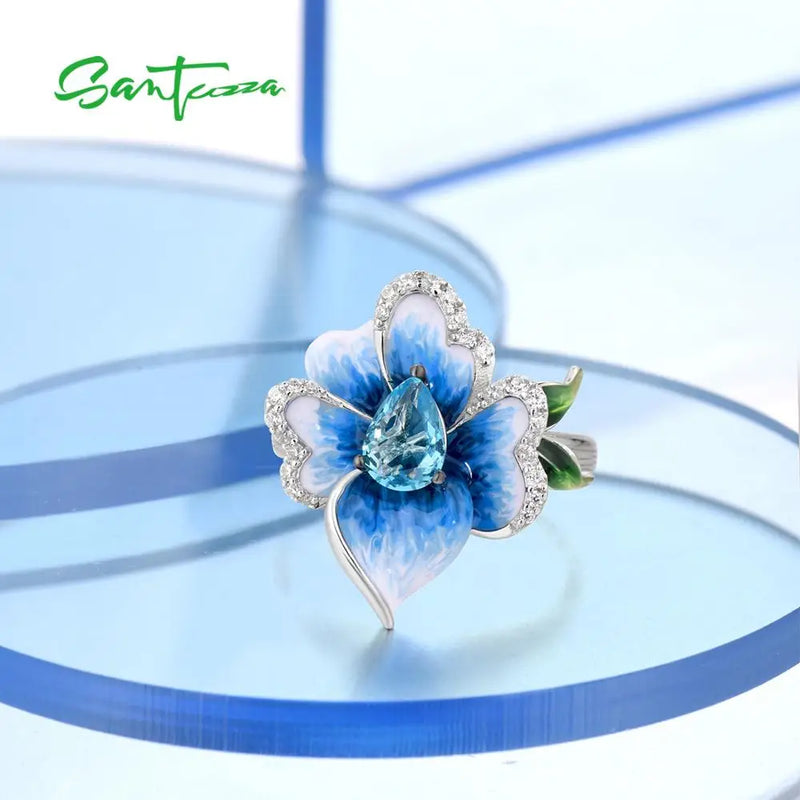 Sterling Silver Blue Orchid Enamel Ring for Women