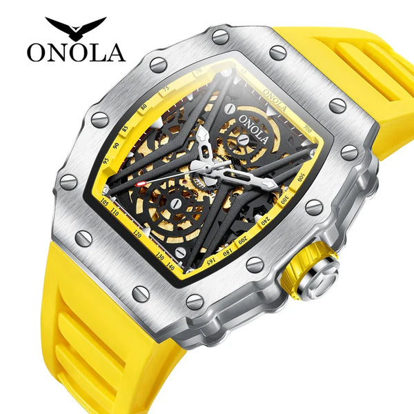 Stainless Steel Square Skeleton Luminous Watch for Men