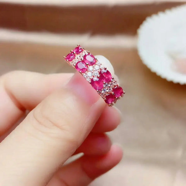 925 Sterling Silver Natural Burned Ruby Ring for Women