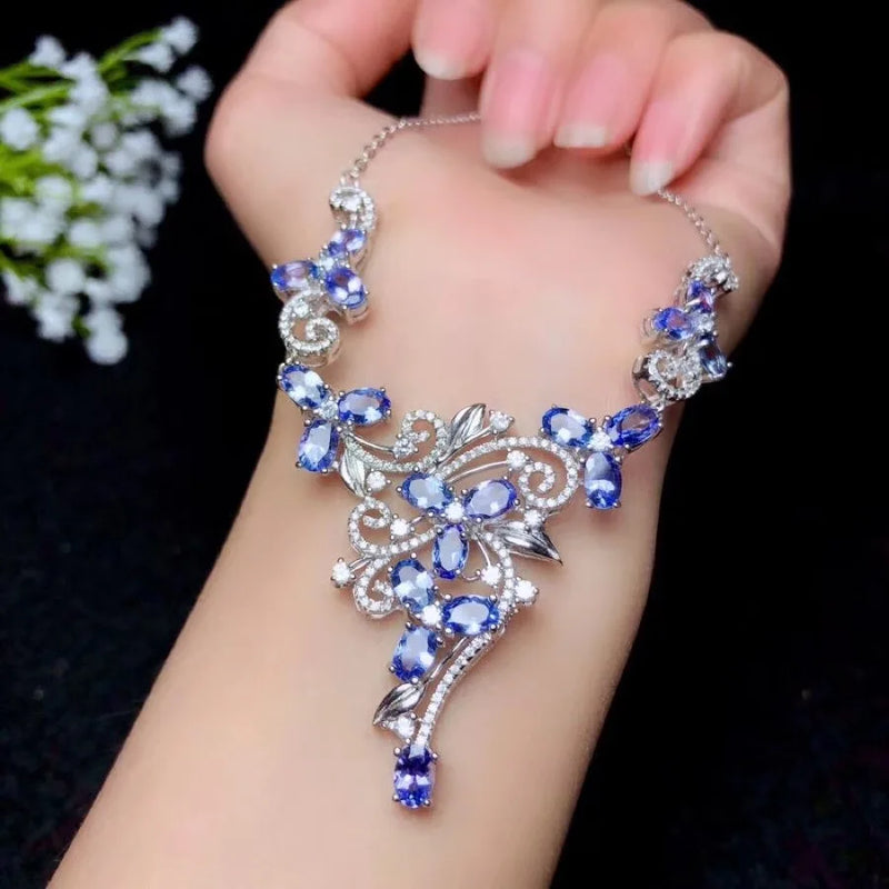 925 Sterling Silver Tanzanite Necklace for Women