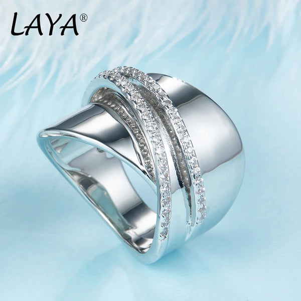 Sterling Silver High Quality Zircon Multi-Line Chunky Ring for Women