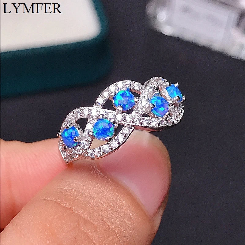 925 Sterling Silver Opal Ring with Blue and Fire Colors for Women